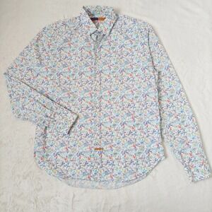 Nodus Mens Butterfly Print Button Up Shirt Long Sleeve Multicolor Size Large